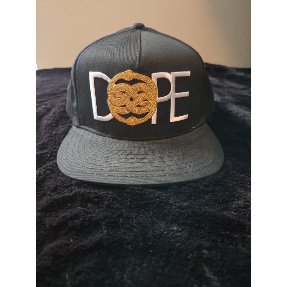 Dope Brand Snapback Hat Black Gold Snake Logo Vintage NOS Deadstock stitched